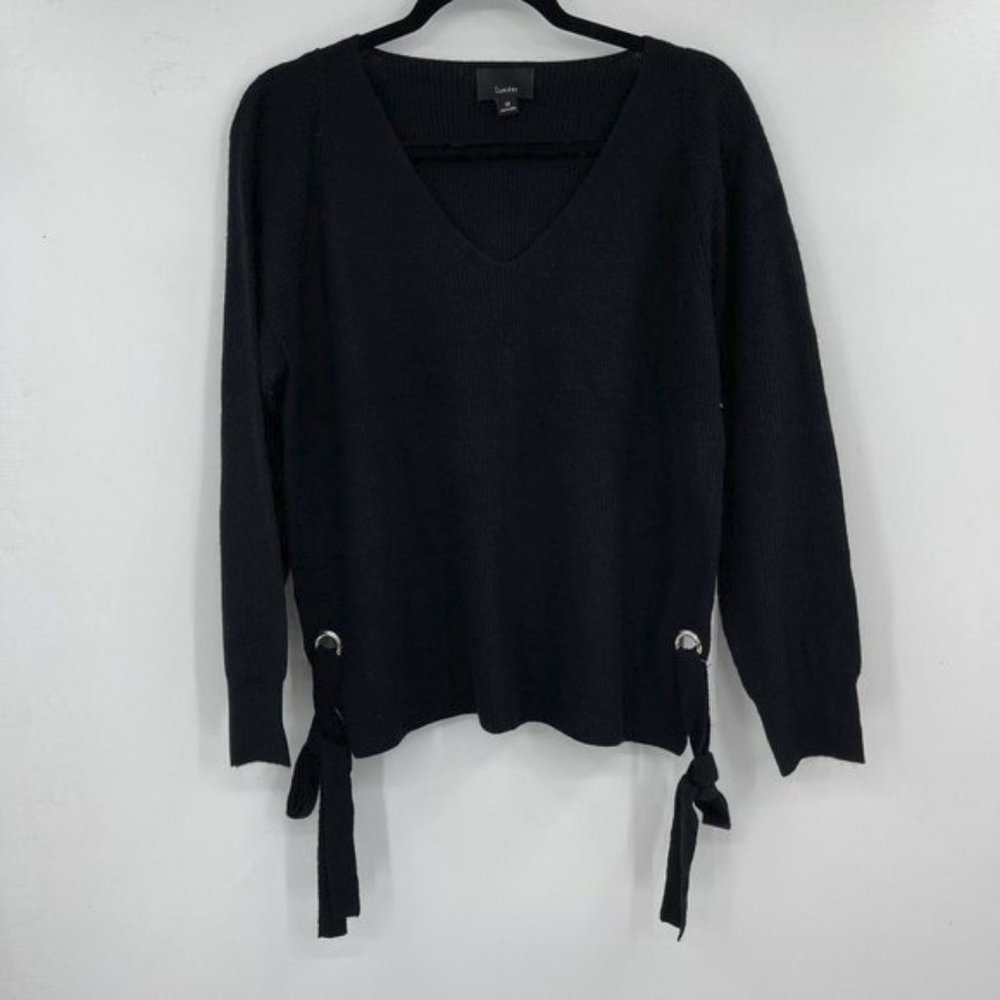 Lumiere Angora Lightweight Knit Black V Neck Sweater Size Large NWT!